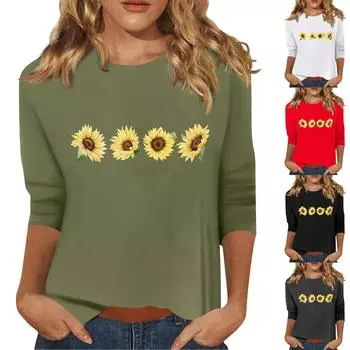 Женская мода повседневный принтованный топ с семью рукавами и круглым вырезом XL