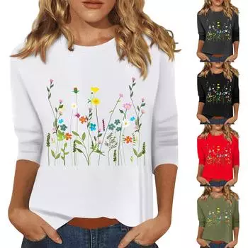 Женская мода повседневный принтованный топ с семью рукавами и круглым вырезом XXL