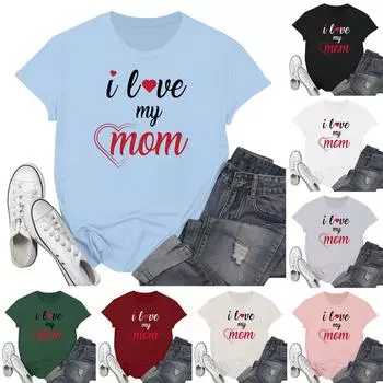 Женская мода, повседневный пуловер с буквенным принтом на День матери, вязаная футболка с короткими рукавами, топ