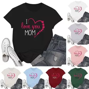 Женская мода, повседневный пуловер с буквенным принтом на День матери, вязаная футболка с короткими рукавами, топ L чёрный