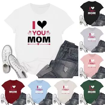 Женская мода, повседневный пуловер с буквенным принтом на День матери, вязаная футболка с короткими рукавами, топ L чёрный