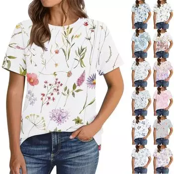 Женская мода повседневный пуловер с цветочным принтом с коротким рукавом XL оранжевый