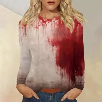 Женская мода, повседневный пуловер с длинными рукавами и круглым вырезом с принтом на Хэллоуин M бежевый