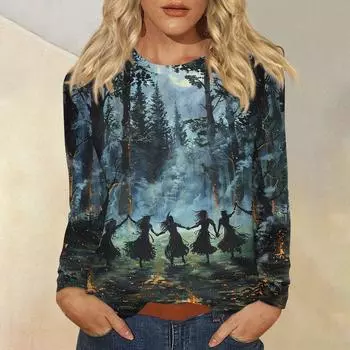 Женская мода, повседневный пуловер с длинными рукавами и круглым вырезом с принтом на Хэллоуин M
