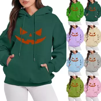 Женская мода, повседневный пуловер с длинными рукавами и капюшоном, толстовка с принтом на Хэллоуин S зелёный