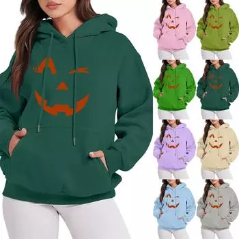 Женская мода, повседневный пуловер с длинными рукавами и капюшоном, толстовка с принтом на Хэллоуин L армия зеленый