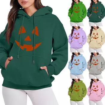 Женская мода, повседневный пуловер с длинными рукавами и капюшоном, толстовка с принтом на Хэллоуин L армия зеленый