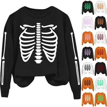 Женская мода, повседневный пуловер с длинными рукавами и капюшоном, толстовка с принтом на Хэллоуин XXXL