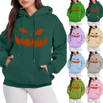 Женская мода, повседневный пуловер с длинными рукавами и капюшоном, толстовка с принтом на Хэллоуин XXXL розовый