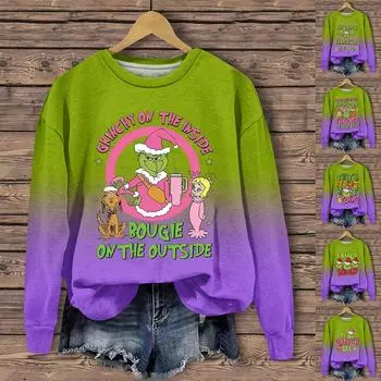 Женская мода, повседневный пуловер с длинными рукавами и капюшоном, толстовка с принтом на Хэллоуин L армия зеленый