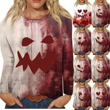 Женская мода, повседневный пуловер с длинными рукавами и круглым вырезом с принтом на Хэллоуин S