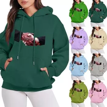 Женская мода, повседневный пуловер с длинными рукавами и капюшоном, толстовка с принтом на Хэллоуин M