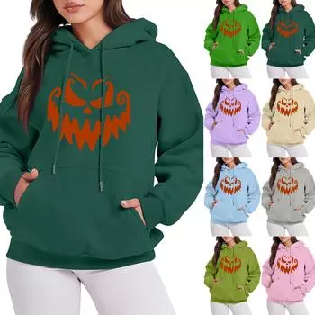 Женская мода, повседневный пуловер с длинными рукавами и капюшоном, толстовка с принтом на Хэллоуин XXXL