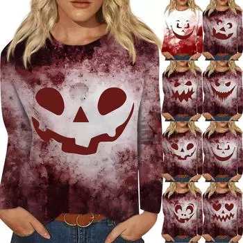 Женская мода, повседневный пуловер с длинными рукавами и круглым вырезом с принтом на Хэллоуин M