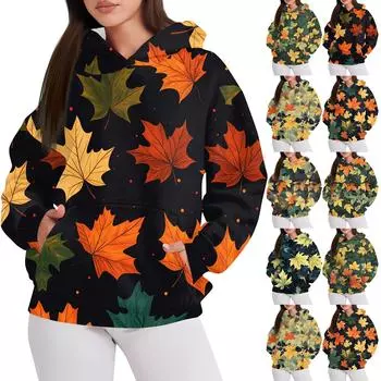 Женская мода повседневный пуловер с капюшоном толстовка с принтом длинный рукав толстовка L жёлтый