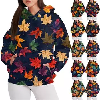 Женская мода повседневный пуловер с капюшоном толстовка с принтом длинный рукав толстовка XXL синий