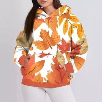 Женская мода повседневный пуловер с капюшоном толстовка с принтом длинный рукав толстовка XL оранжевый