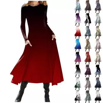 Женская мода повседневный пуловер с круглым вырезом и принтом, облегающее платье с длинным рукавом L чёрный