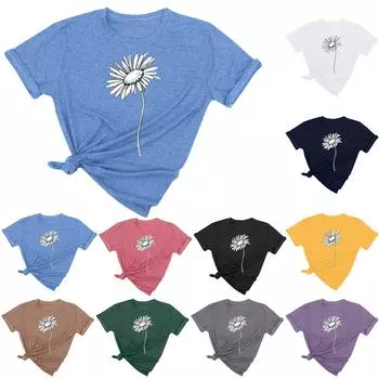 Женская мода, повседневный пуловер с круглым вырезом и принтом, футболка с короткими рукавами, топ
