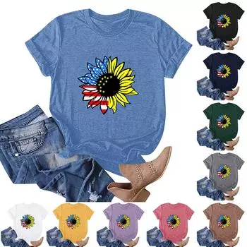 Женская мода, повседневный пуловер с круглым вырезом и принтом в честь Дня независимости, футболка с короткими рукавами, топ XXXL серый