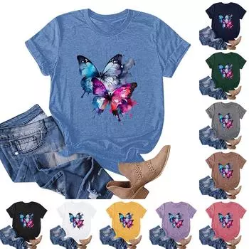 Женская мода, повседневный пуловер с круглым вырезом и принтом, футболка с короткими рукавами, топ