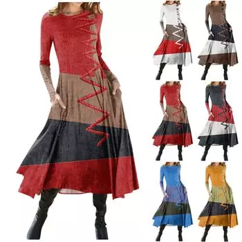 Женская мода повседневный пуловер с круглым вырезом и принтом, облегающее платье с длинным рукавом XXXL