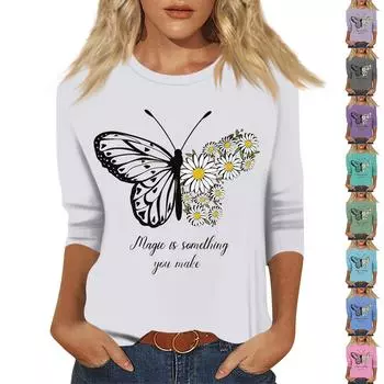 Женская мода повседневный пуловер с рукавом три четверти и цветочным принтом XL