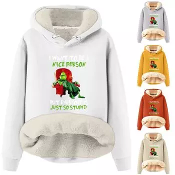 Женская мода повседневный пуловер утолщенный теплый длинный рукав рождественский принт капюшон толстовка L