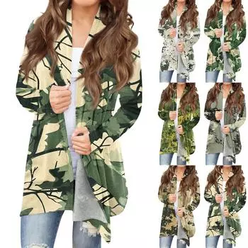 Женская мода, повседневный рождественский принт, кардиган средней длины, куртка, пальто XXXL