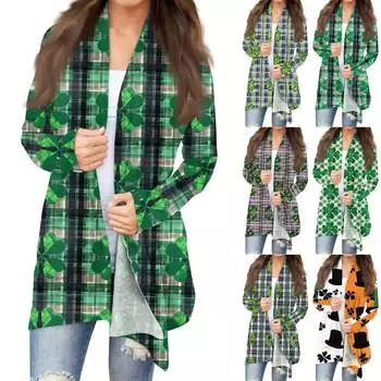 Женская мода, повседневный рождественский принт, кардиган средней длины, куртка, пальто XXXXL