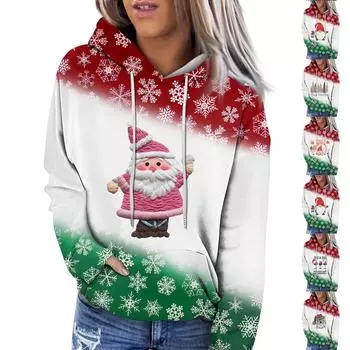 Женская мода повседневный рождественский принтованный пуловер с круглым вырезом и длинным рукавом свитшот M