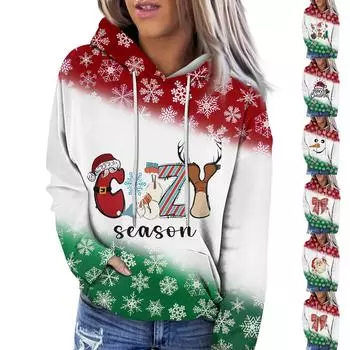 Женская мода повседневный рождественский принтованный пуловер с круглым вырезом и длинным рукавом свитшот S