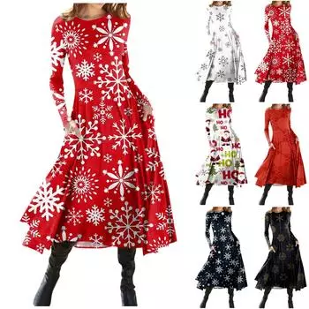 Женская мода, повседневный рождественский пуловер с круглым вырезом и облегающим платьем с длинным рукавом L чёрный