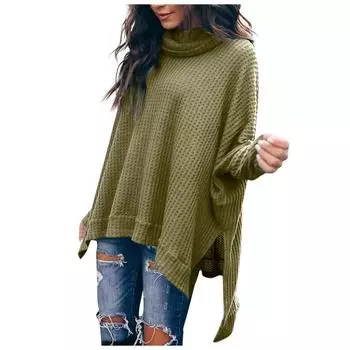 Женская мода повседневный шерстяной трикотажный топ с V-образным вырезом L армия зеленый