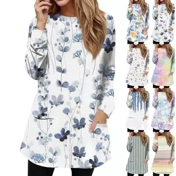 Женская мода повседневный свитер футболка с круглым вырезом карман полосатый пэчворк принтованный топ с длинным рукавом XXL зелёный