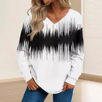 Женская мода повседневный свитер с длинным рукавом и принтом V-образным вырезом L бежевый