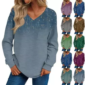 Женская мода повседневный свитер с длинным рукавом и принтом V-образным вырезом XL коричневый