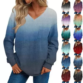 Женская мода повседневный свитер с длинным рукавом и принтом V-образным вырезом XXL чёрный