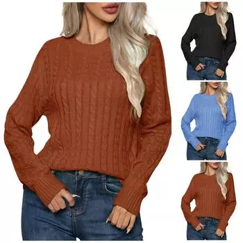 Женская мода повседневный свитер с круглым вырезом из теста и переплетениями L чёрный