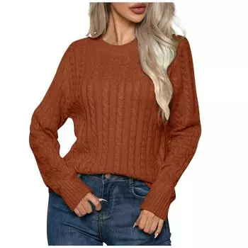 Женская мода повседневный свитер с круглым вырезом из теста и переплетениями S коричневый
