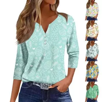 Женская мода повседневный свитер с рукавом Seven Minute Popover с пасхальным принтом L циан