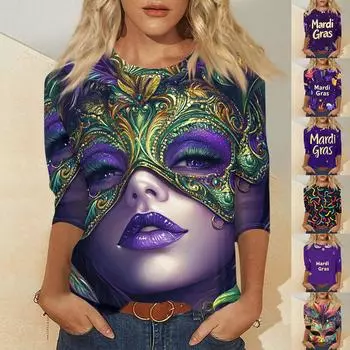 Женская мода повседневный свитер с семью рукавами и принтом Марди Гра L