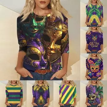 Женская мода повседневный свитер с семью рукавами и принтом Марди Гра XXXL жёлтый