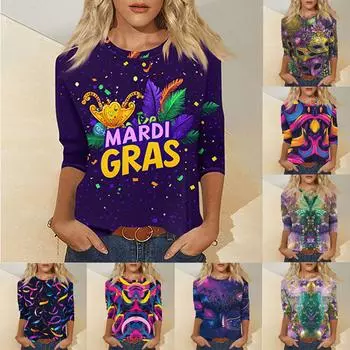 Женская мода повседневный свитер с семью рукавами и принтом Марди Гра XXXL