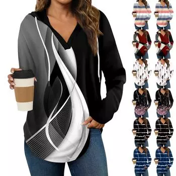 Женская мода повседневный свитер с V-образным вырезом и длинными рукавами, на завязках, с принтом L чёрный