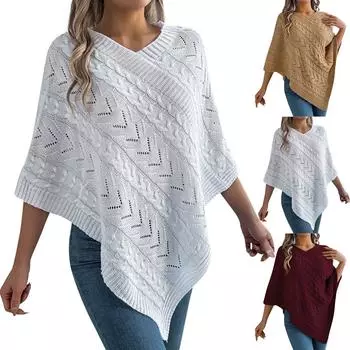 Женская мода повседневный свободный однотонный свитер с V-образным вырезом и коротким рукавом пуловер топ L хаки