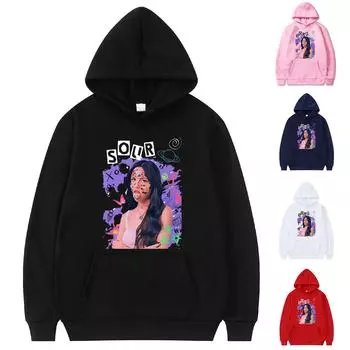 Женская мода, повседневный свободный плюшевый пуловер с длинными рукавами и круглым вырезом с буквенным принтом и веревочной толстовкой S чёрный