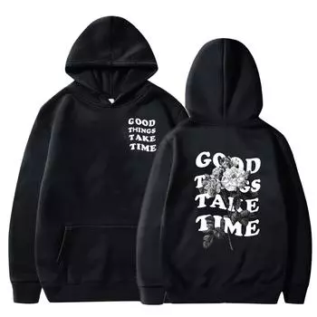 Женская мода, повседневный свободный плюшевый пуловер с длинными рукавами и круглым вырезом с буквенным принтом и веревочной толстовкой чёрный