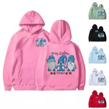 Женская мода повседневный свободный рождественский мелкий принт топ с капюшоном на шнурке XXL красный