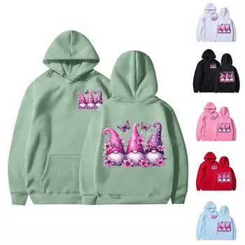 Женская мода повседневный свободный рождественский мелкий принт топ с капюшоном на шнурке L белый